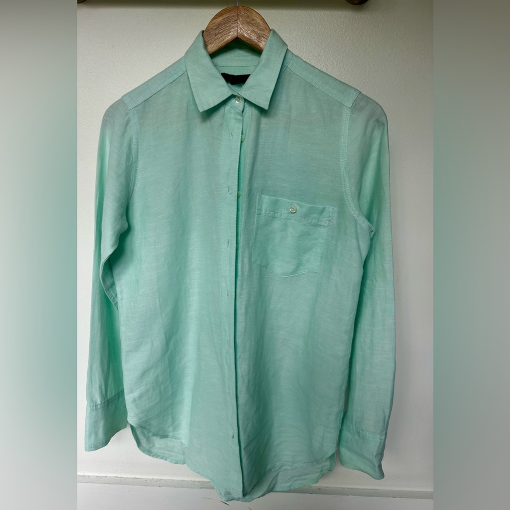 J.Crew women’s mint green button front linen blend blouse